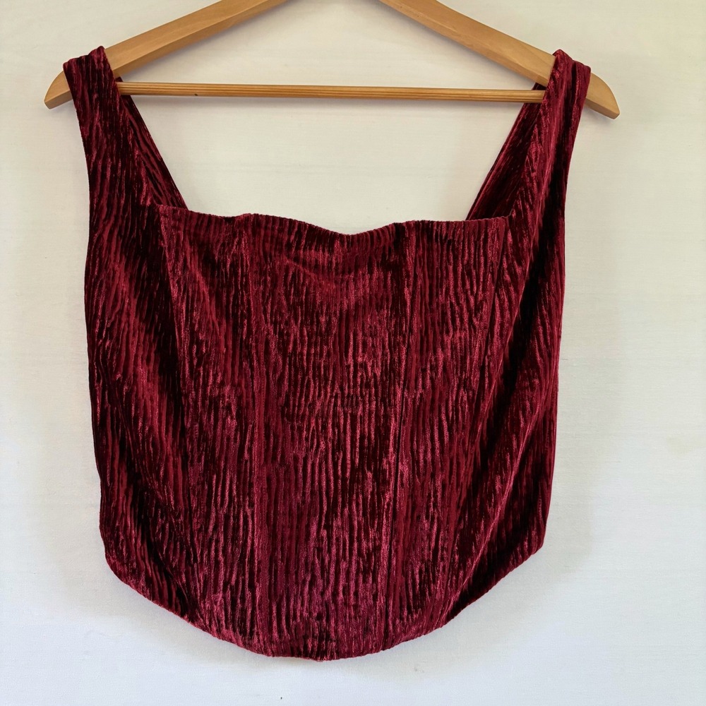 Naked Wardrobe Burgundy Crushed Velvet Corset Top Sleeveless Red NW-13270-VE L